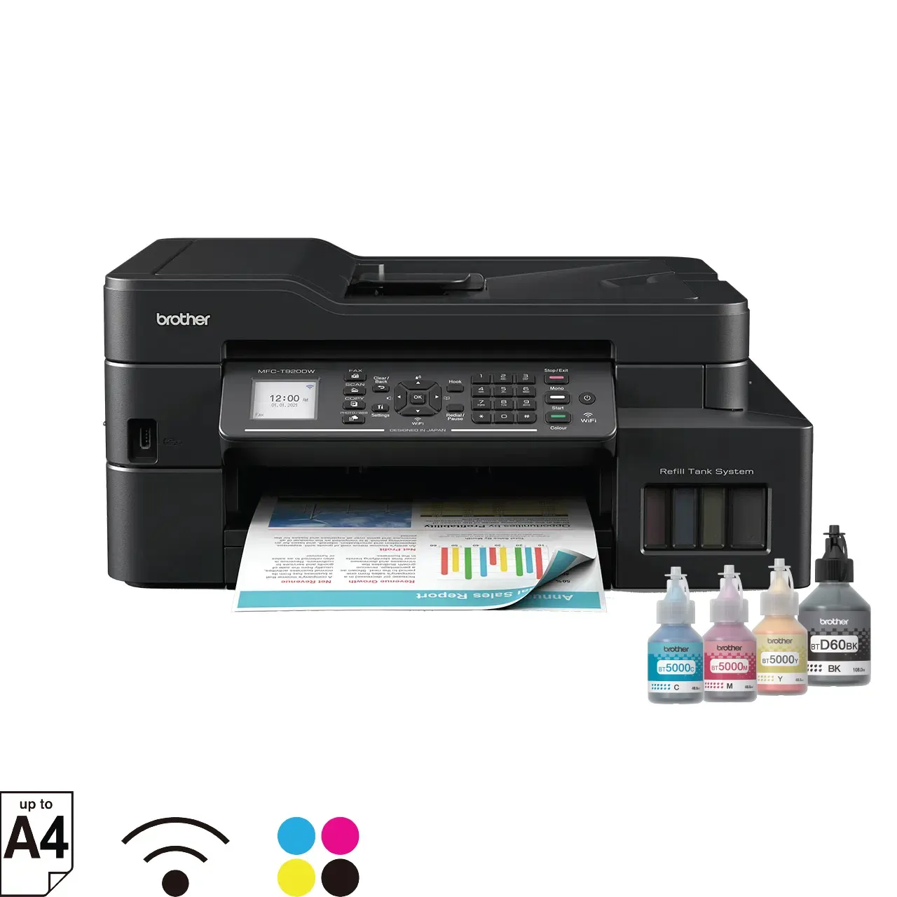 Brother MFC-T920DW Colour inkjet All in One A4 Printer | 8 PPM (Black) / 8 PPM (Colour) | 128 MB | Automatic Duplex | Print, Scan, Copy, ADF, Fax | USB 2.0, Ethernet, Wireless or Wi-Fi | 1 Year warranty