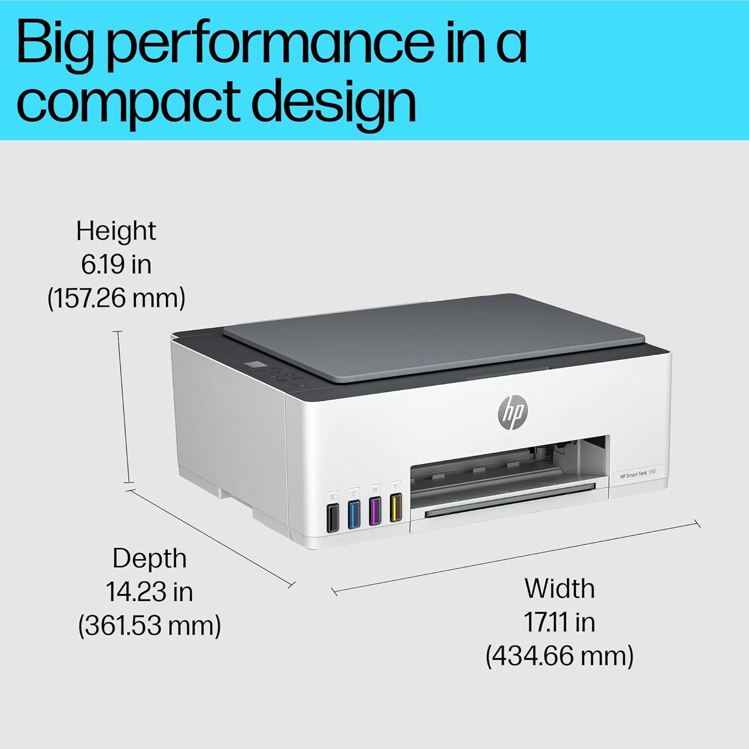 HP Smart Tank 580 A4 Ink Tank Colour Multifunction Printer | 12 PPM (Black) and 5 PPM (Color) | 64 MB |  USB 2.0, Wireless or Wi-Fi | Print, Copy, Scan | 1 Year Warranty thumbnail 3