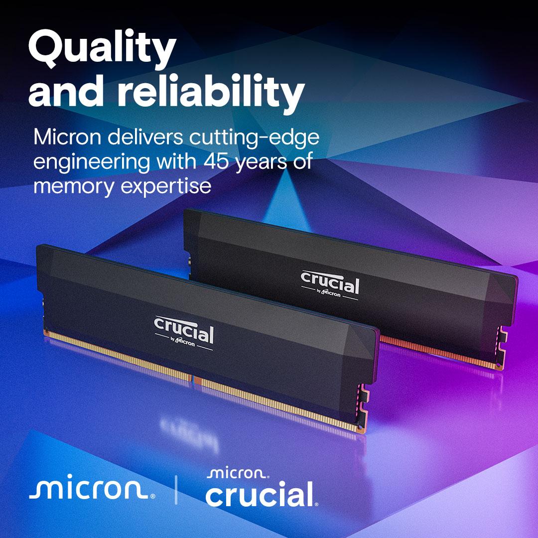 Crucial Pro 16GB DDR5 RAM 6000MHz, OC Gaming Black Desktop RAM / Memory, CP16G60C36U5B, 10 Year Warranty